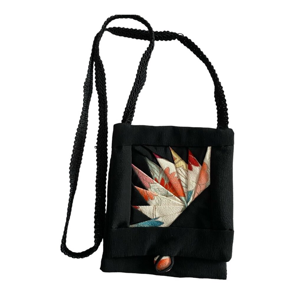 Handcrafted Quilted Crossbody Bag With Floral Appliqué Design & Button Closure